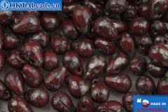 WH Czech drops beads red travertin (93180/43400) 4x6mm, 25gr