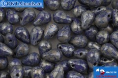 WH Czech drops beads blue travertin (33060/43400) 4x6mm, 25gr