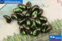 Бусины Лепесток Лилии зеленые металлик матовые (23980/29034) 4х6мм, 20шт MK0595