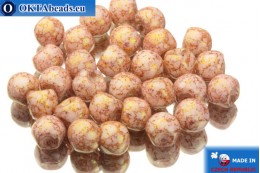 Mushroom czech beads white pink gold luster (02010/15495) 6x5mm, 30pc MK0106