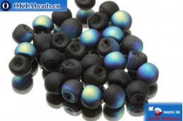 Mushroom czech beads black AB matte (23980/84100/28701) 6x5mm, 30pc MK0114