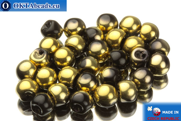 Mushroom czech beads black gold (23980/26441) 6x5mm