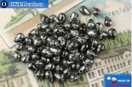 Чешские бусины капли черный серебро (23980-45702) 4х6мм, 10гр