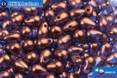 Чешские бусины капли фиолетовые золотой глянец (00030/15726) 4x6мм, 10гр