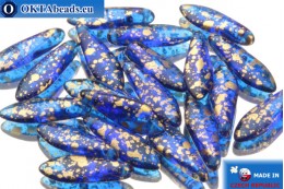 Czech dagger beads blue gold (60310/94404) 5x16mm, 20pc