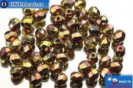 Czech fire polished beads iris gold (00030/98544) 4mm, 50pc FP306