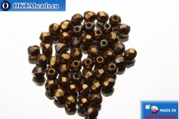 Czech fire polished beads brown iris gold luster (LH93200) 2mm, 50pc FP363