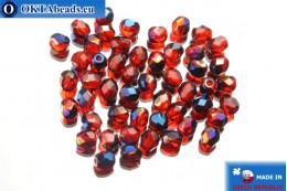 Czech fire polished beads red iris (BR90080) 4mm, 50pc FP136