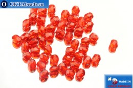 Czech fire polished beads red silver line (SL90080) 4mm, 50pc FP141