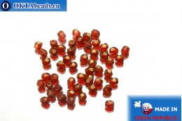 Czech fire polished beads red gold luster (LZ90080) 3mm, 50pc