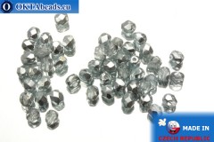 Czech fire polished beads crystal silver (K2601) 4mm, 50pc