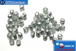 Czech fire polished beads crystal silver (K2601) 4mm, 50pc FP247