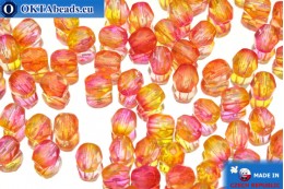Czech fire polished beads orange pink (56810CR) 4mm, 50pc