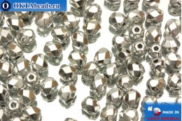 Czech fire polished beads silver (27000CR) 4mm, 50pc FP103
