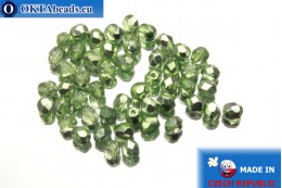 Czech fire polished beads green metallic (K2502CR) 4mm, 50pc