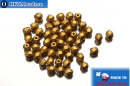 Czech fire polished beads gold matte (K0173JT) 4mm, 50pc