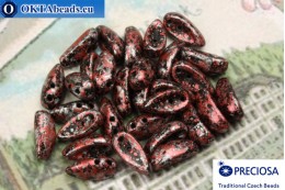 2-hole Preciosa Chilli Beads black red silver (23980/45705) 4x11mm, 30pc MK0339