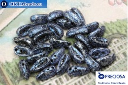 2-hole Preciosa Chilli Beads black blue silver (23980/45706) 4x11mm, 30pc MK0340