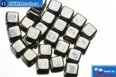 TILE Czech 2-hole beads hematite (L23980) 6mm25pc