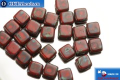 TILE Czech 2-hole beads red travertin (T93200) 6mm25pc