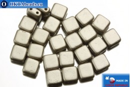 TILE Czech 2-hole beads grey pearl matte (25005AL) 6mm25pc