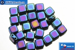 TILE Czech 2-hole beads blue iris (21435JT) 6mm25pc