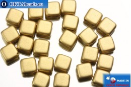 TILE Czech 2-hole beads gold matte (K0171) 6mm25pc TL26