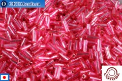 COTOBE Beads Twisted bugle Cerise pink Silver Line (10461) 6мм, 10гр