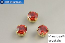 Sew on Preciosa chaton Maxima in set Crystal Red Flame - Gold ss34/7,25mm, 1pc