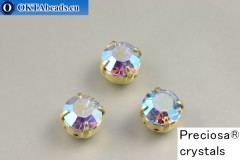 Sew on Preciosa chaton Maxima in set Light Sapphire AB - Gold ss34/7,25mm, 1pc