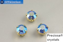 Sew on Preciosa chaton Maxima in set Sapphire AB - Gold ss34/7,25mm, 1pc