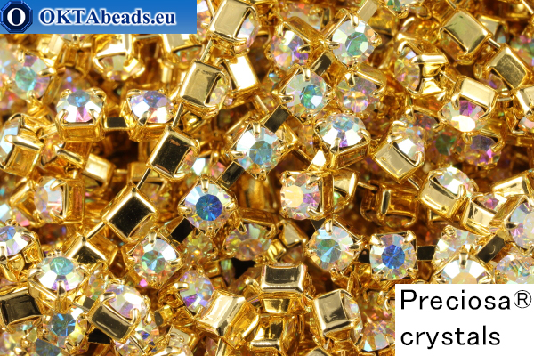 Strass chain Preciosa Maxima Crystal AB - Gold 24kt ss12/3,2mm, 10cm PR_rtz_006