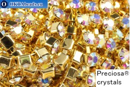 Štrasový řetízek Preciosa Maxima Crystal AB - Gold 24kt ss16/4mm, 10cm