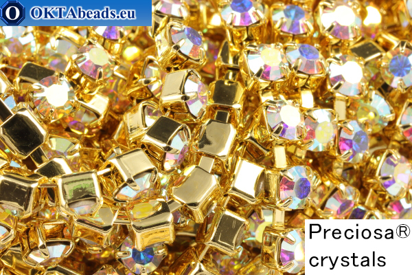 Strass chain Preciosa Maxima Crystal AB - Gold 24kt ss16/4mm, 10cm – buy online seedbeads beads finding PR_rtz_039