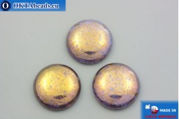Чешский стеклянный кабошон фиолетовый золотой глянец 25мм, 1шт GC028