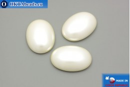Český skleněný kabošon světle béžový perlový 25x18mm, 1ks GC008