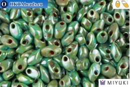 MIYUKI Long Magatama Beads Picasso Sea Foam Green Luster (4514L) LMM4514L