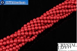 Austrian crystal pearls Crystal Red Coral Pearl 4mm, 1pc SWpearl-005