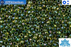 TOHO Beads Inside-Color Rainbow Jonquil/Forest Green Lined (1829) 15/0