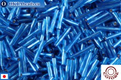 WH COTOBE Beads Twisted bugle Mid Blue Silver Line (10521) 12mm, 100g